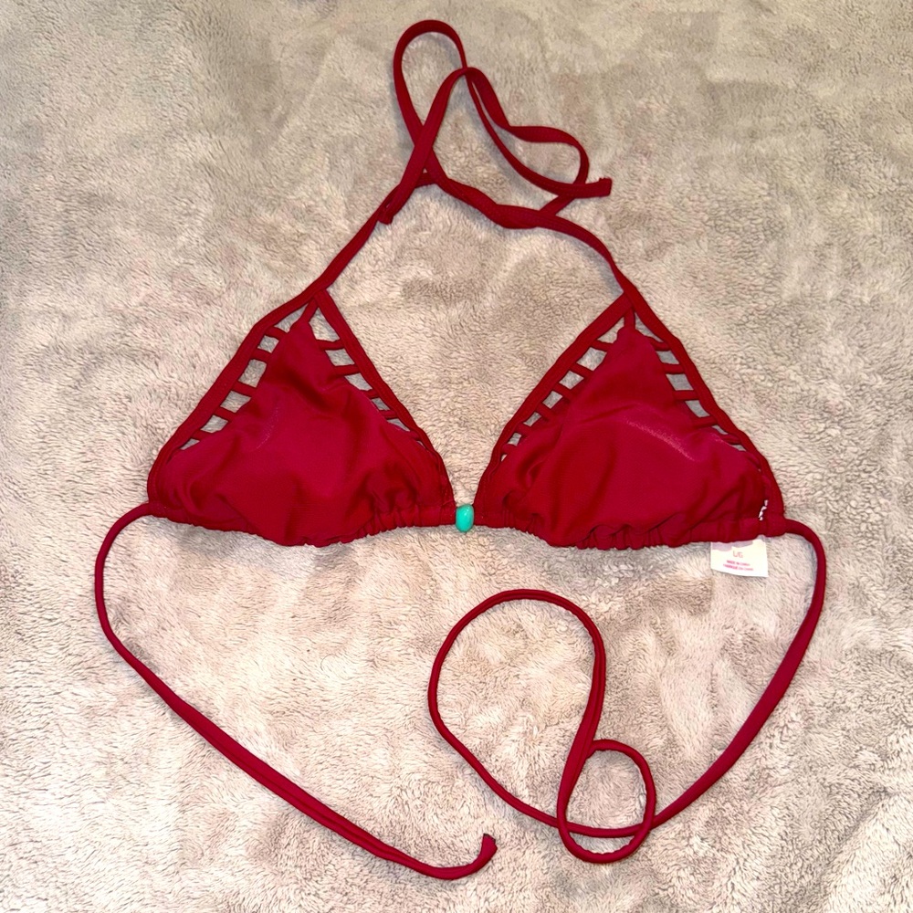 Xhilaration | Deep Red Bikini Top with Cutout Trim